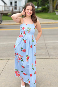 Floral Spaghetti Strap Maxi Dress - Blue