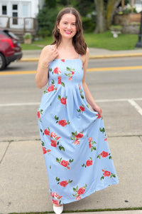 Floral Spaghetti Strap Maxi Dress - Blue