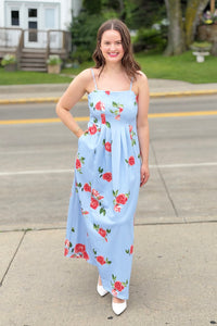 Floral Spaghetti Strap Maxi Dress - Blue