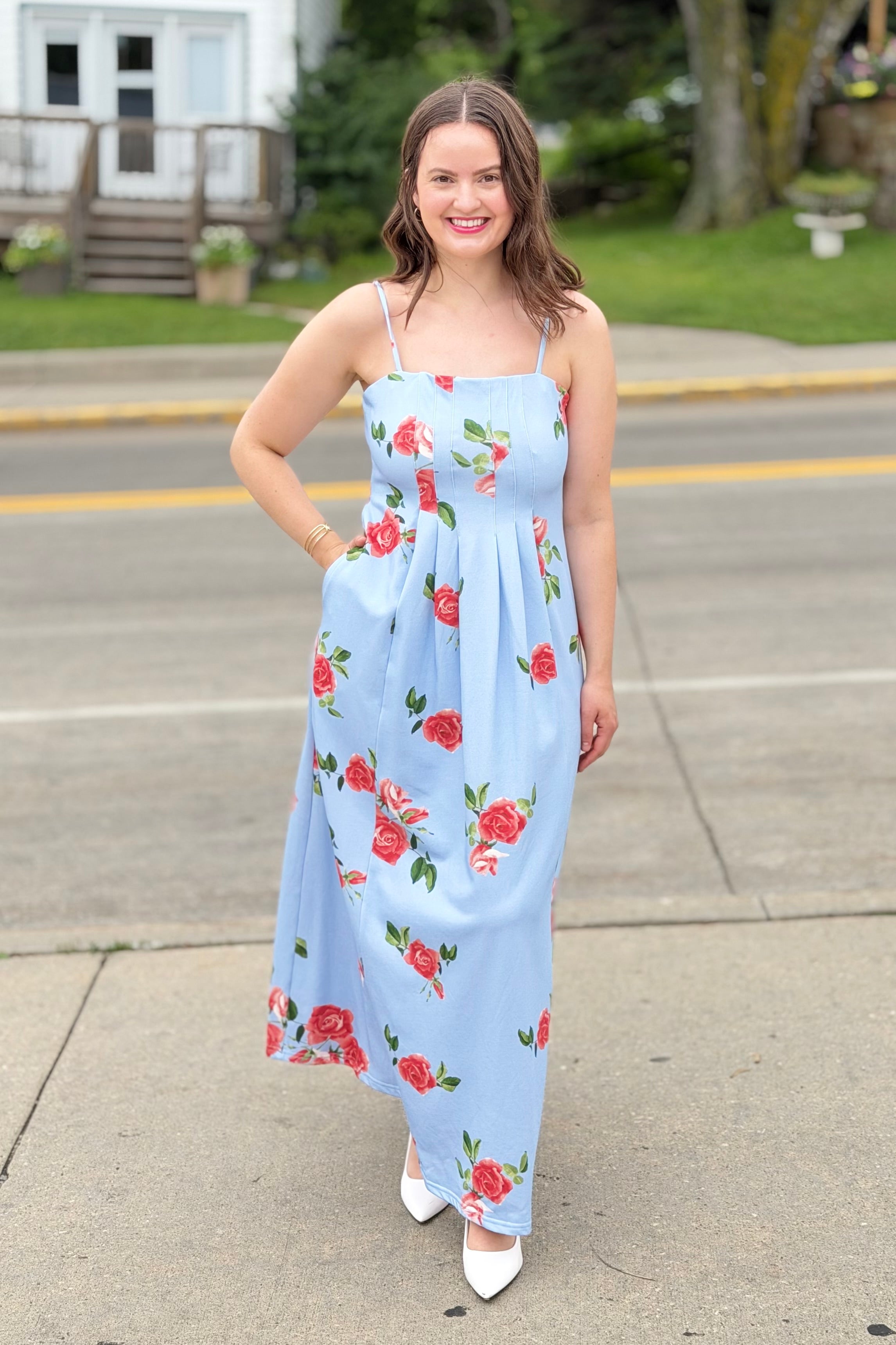 Floral Spaghetti Strap Maxi Dress - Blue