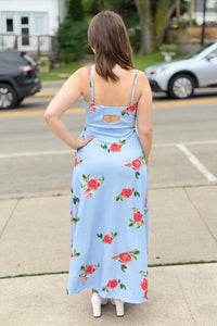 Floral Spaghetti Strap Maxi Dress - Blue