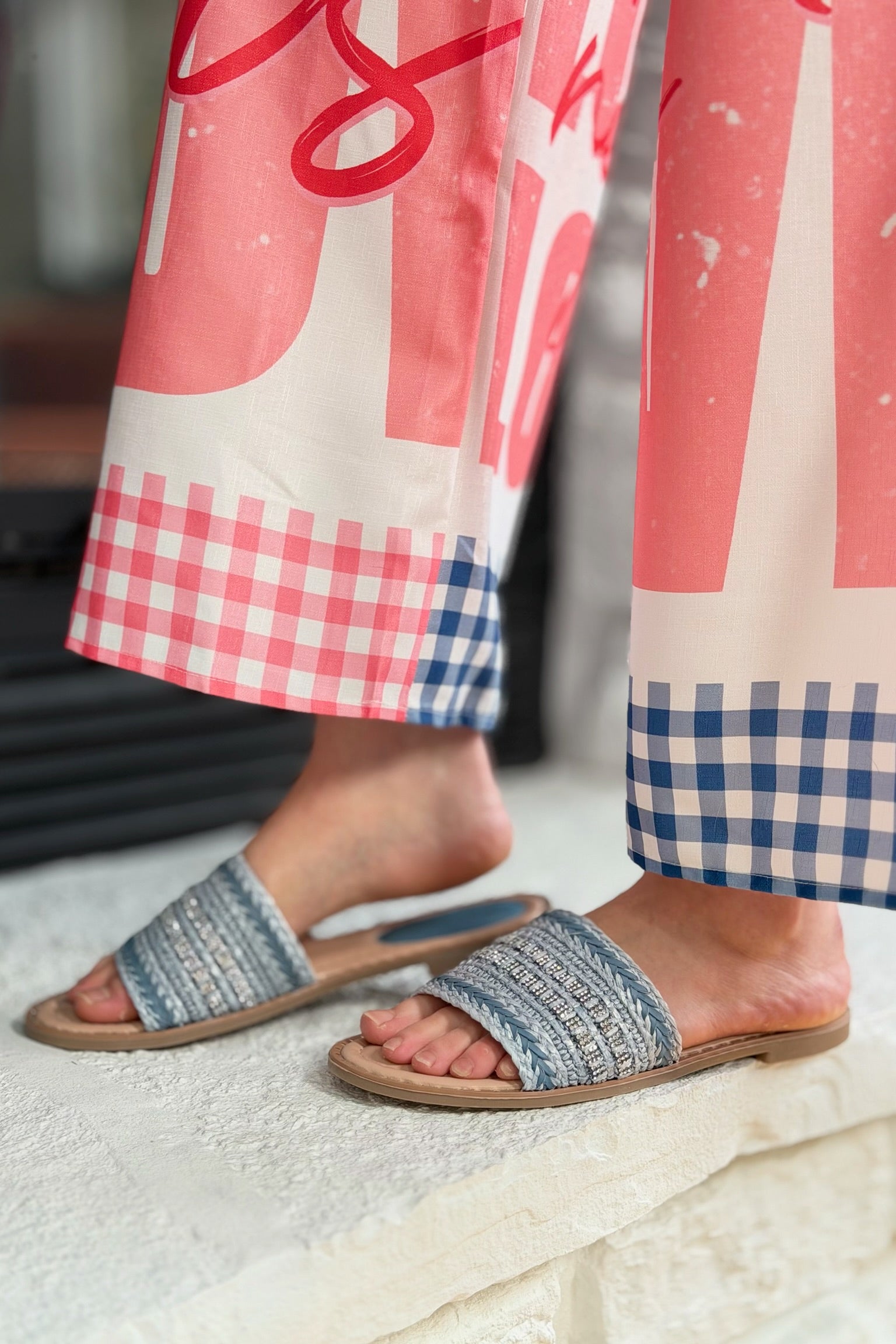 Twinky Crystal Embellished Slides - Blue