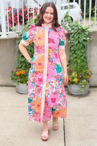 Floral Striped Trim Dress