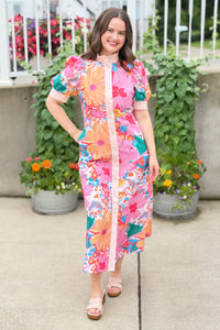 Floral Striped Trim Dress