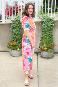 Floral Striped Trim Dress