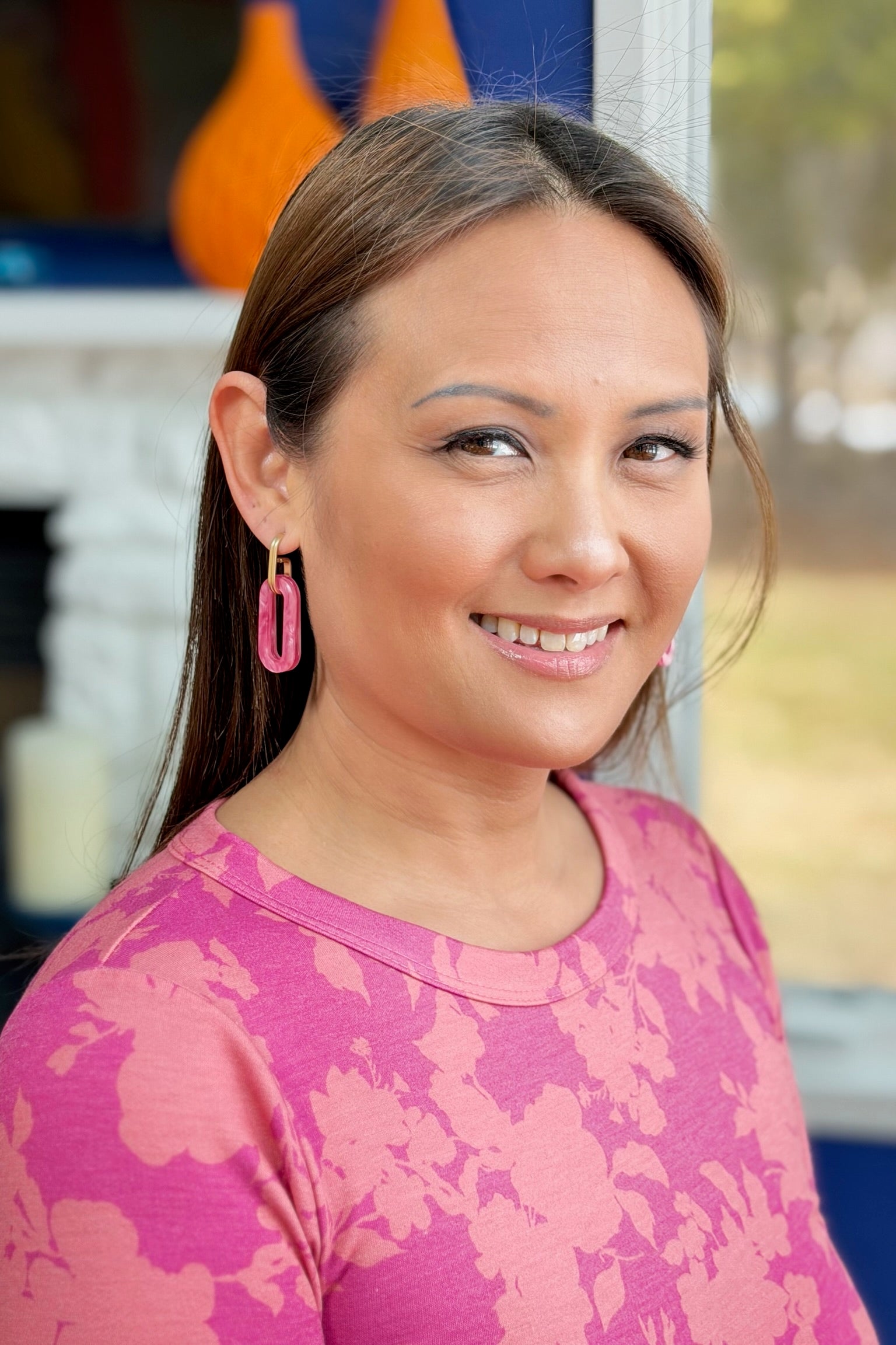 Resin Hook Drop Earring - Pink