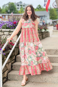 Floral Blocked Tiered Maxi Dress