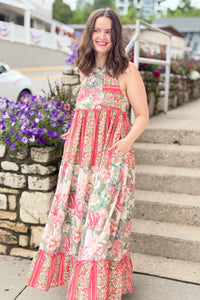 Floral Blocked Tiered Maxi Dress