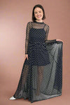 Polka Dot Print Mesh Maxi Dress - Black