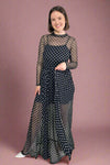 Polka Dot Print Mesh Maxi Dress - Black