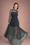 Polka Dot Print Mesh Maxi Dress - Black