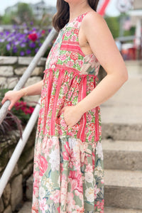 Floral Blocked Tiered Maxi Dress