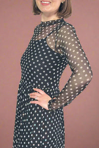 Polka Dot Print Mesh Maxi Dress - Black