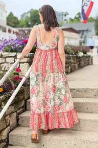 Floral Blocked Tiered Maxi Dress
