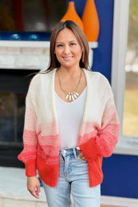 Loose Knit Open Cardigan - Red Ombre