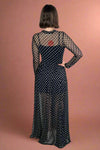 Polka Dot Print Mesh Maxi Dress - Black