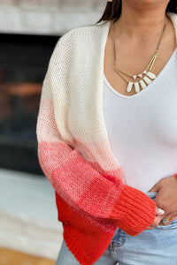 Loose Knit Open Cardigan - Red Ombre