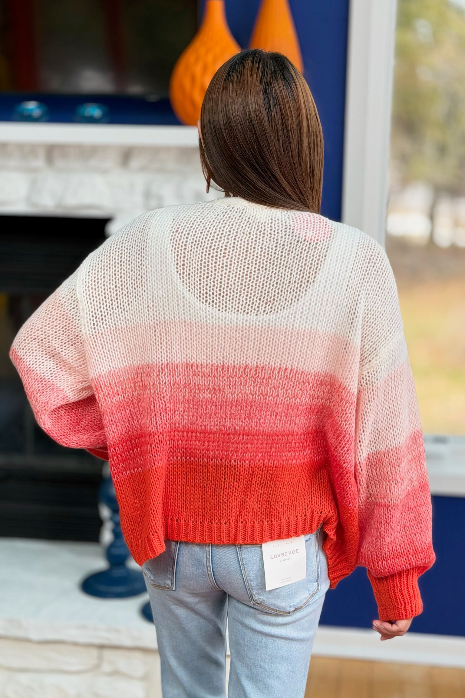 Loose Knit Open Cardigan - Red Ombre