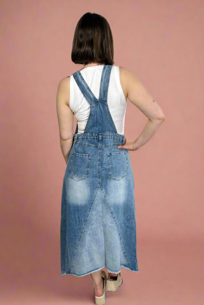 Overall Midi Dress - Washed Denim