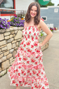 Garden Floral Ruffle Smock Shoulder Midi Dress