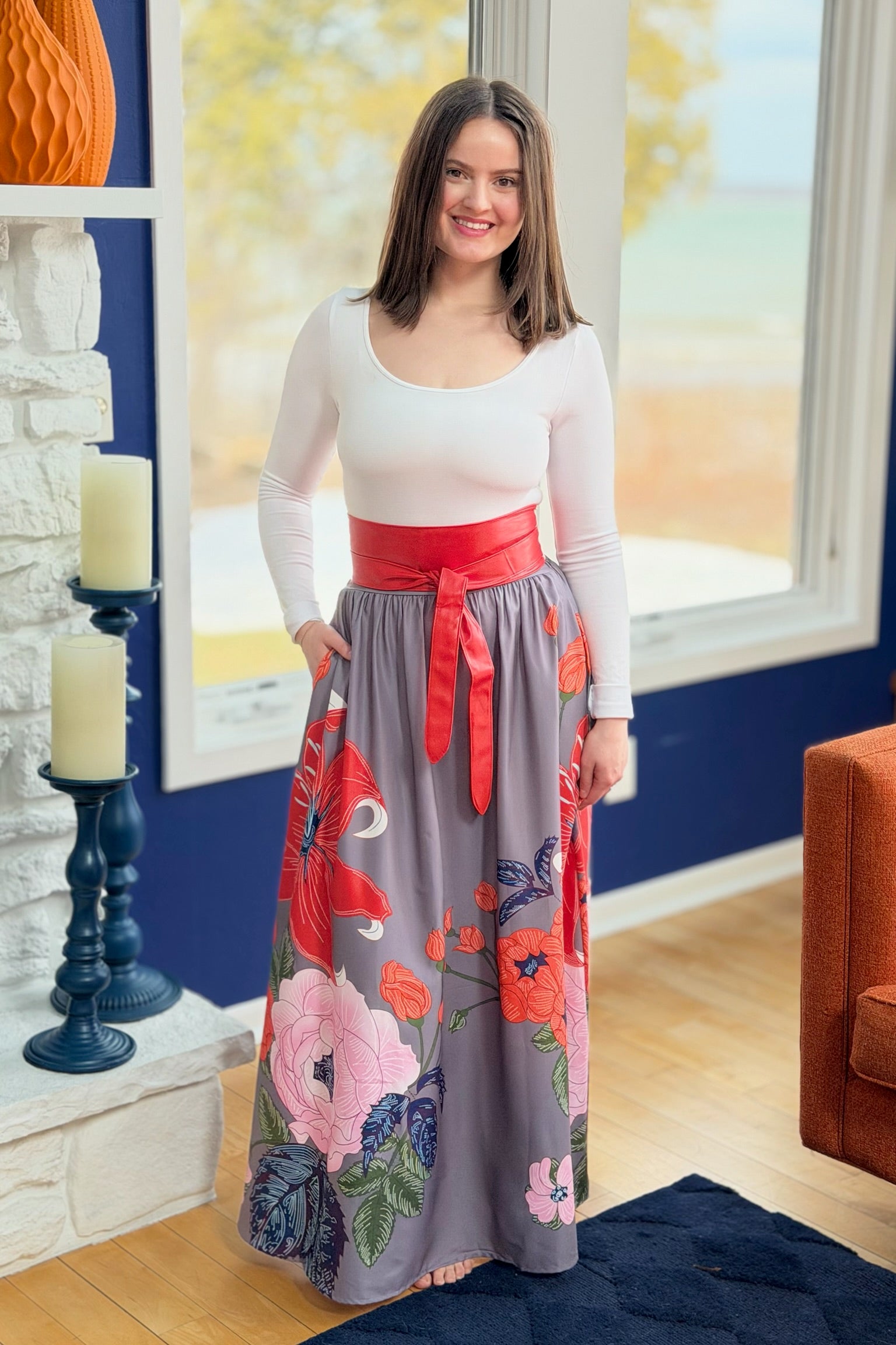 High Waist Flared Pocket Skirt