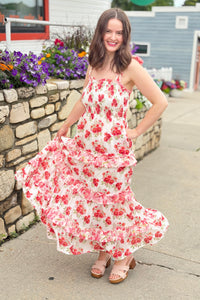 Garden Floral Ruffle Smock Shoulder Midi Dress