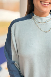 Two Tone Lightweight Sweater - Light Teal