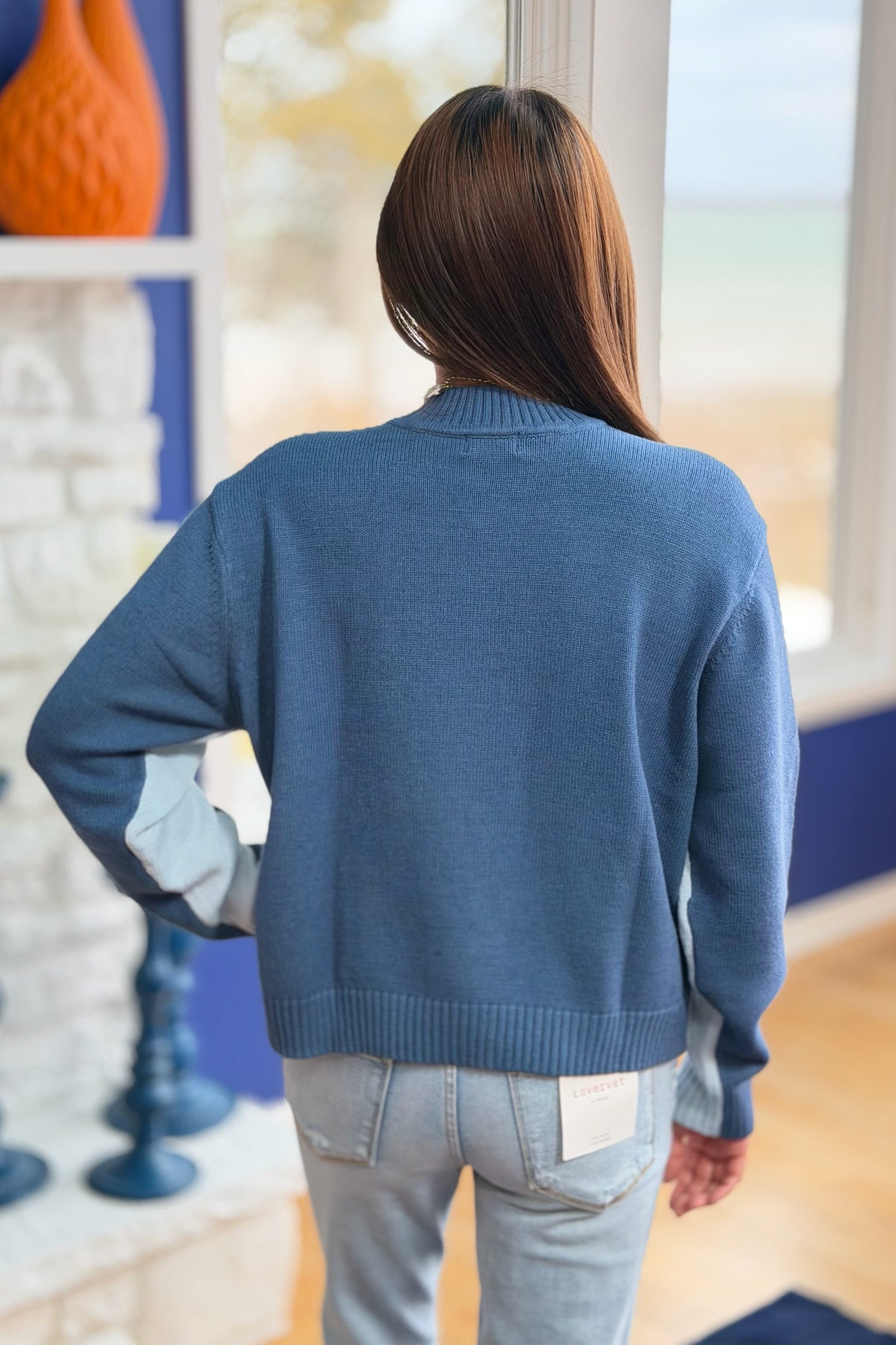 Two Tone Lightweight Sweater - Light Teal