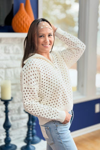 Open Knit Quarter Zip Sweater - White