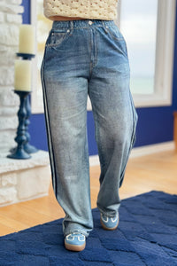 Faux Jeans Track Pants - Blue