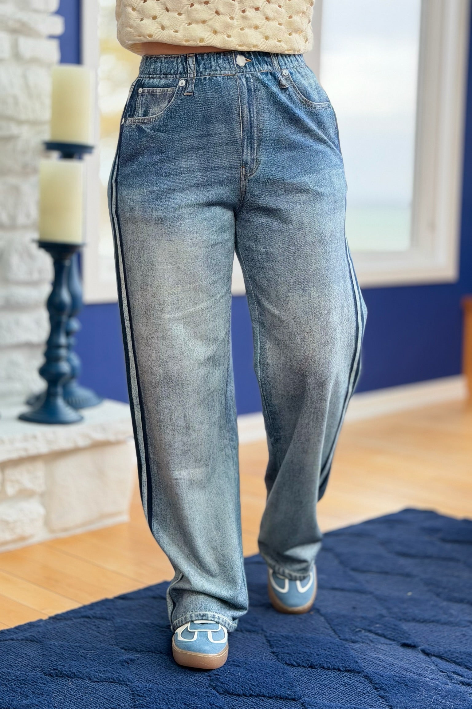 Faux Jeans Track Pants - Blue