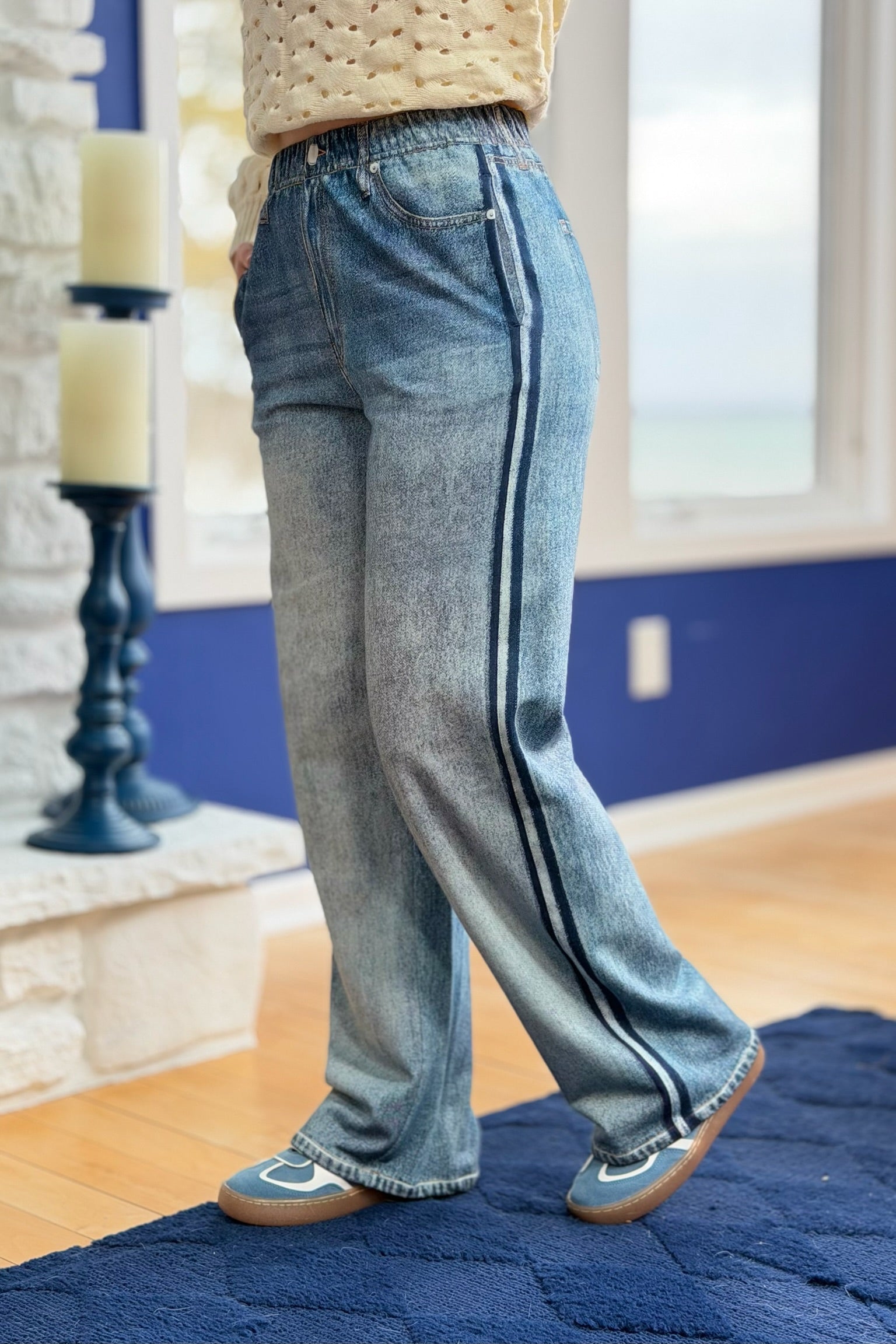 Faux Jeans Track Pants - Blue