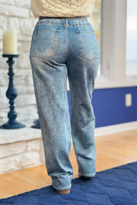 Faux Jeans Track Pants - Blue