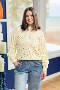 Wide Neck Open Knit Sweater - Natural