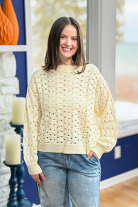 Wide Neck Open Knit Sweater - Natural