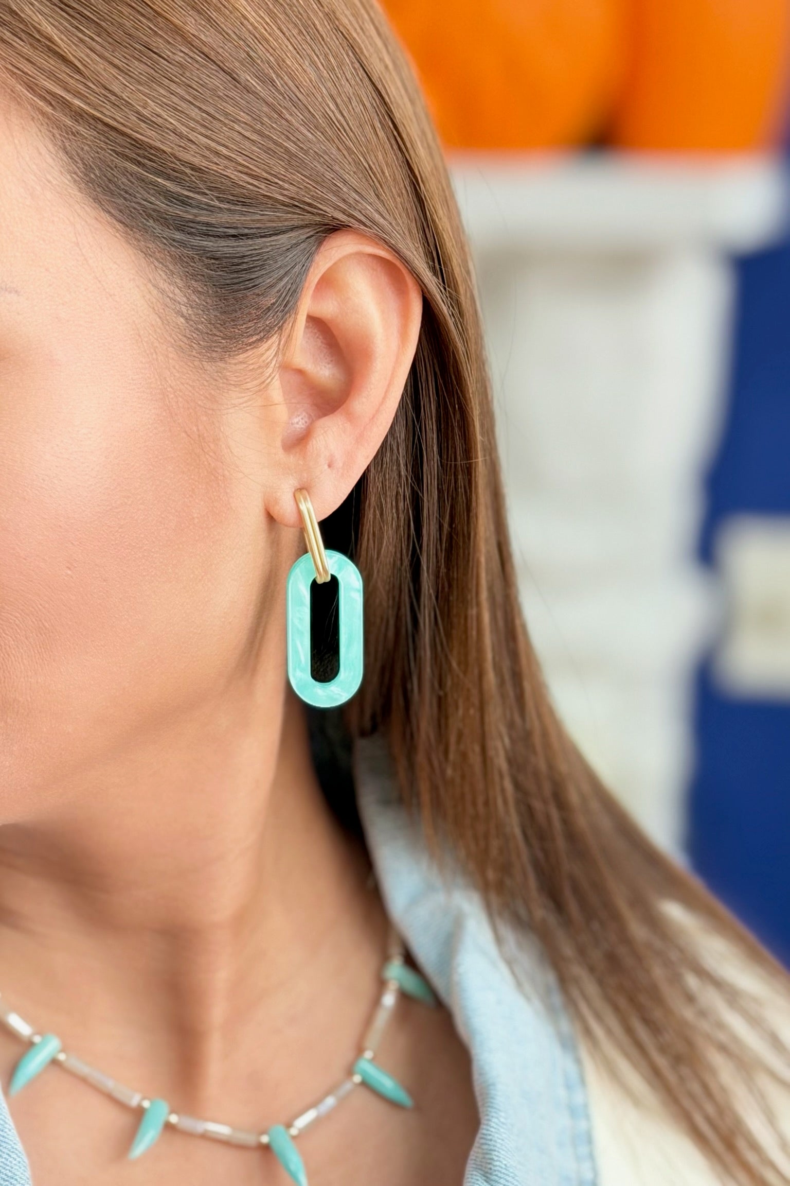 Resin Hook Drop Earring - Blue