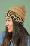 Beanie W/ Leopard Camel