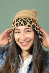 Beanie W/ Leopard Camel