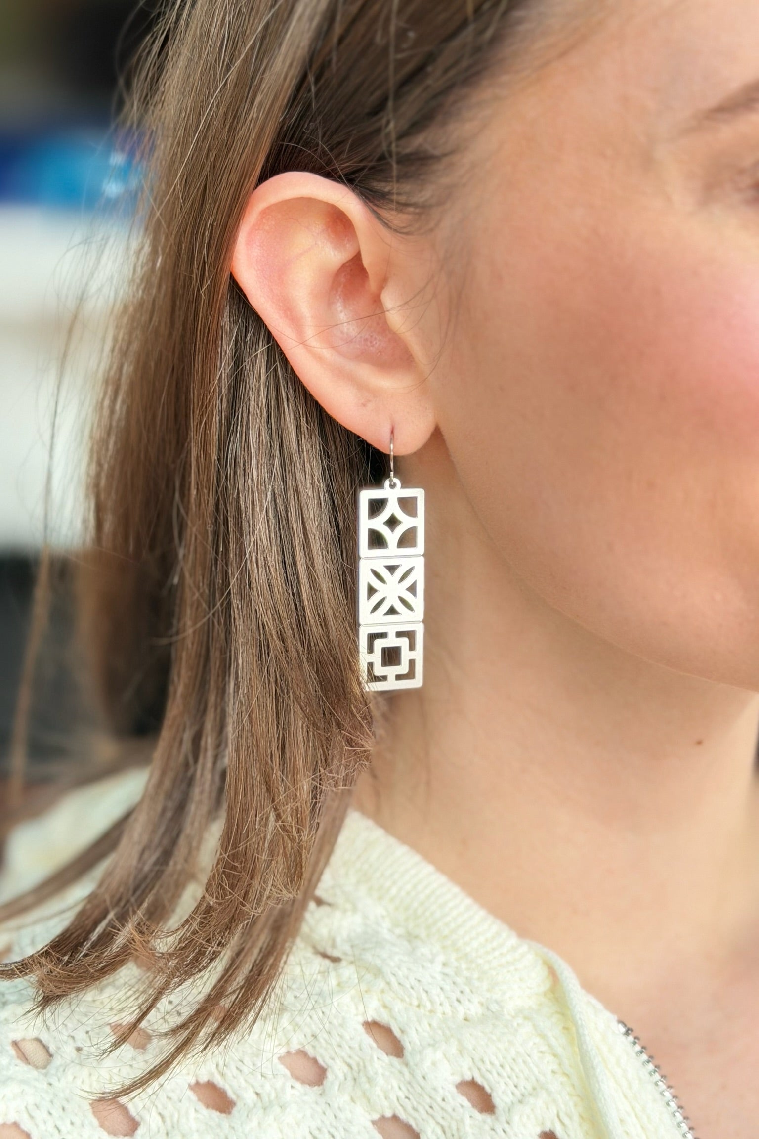 Retro Breeze Blocks Earrings - Silver