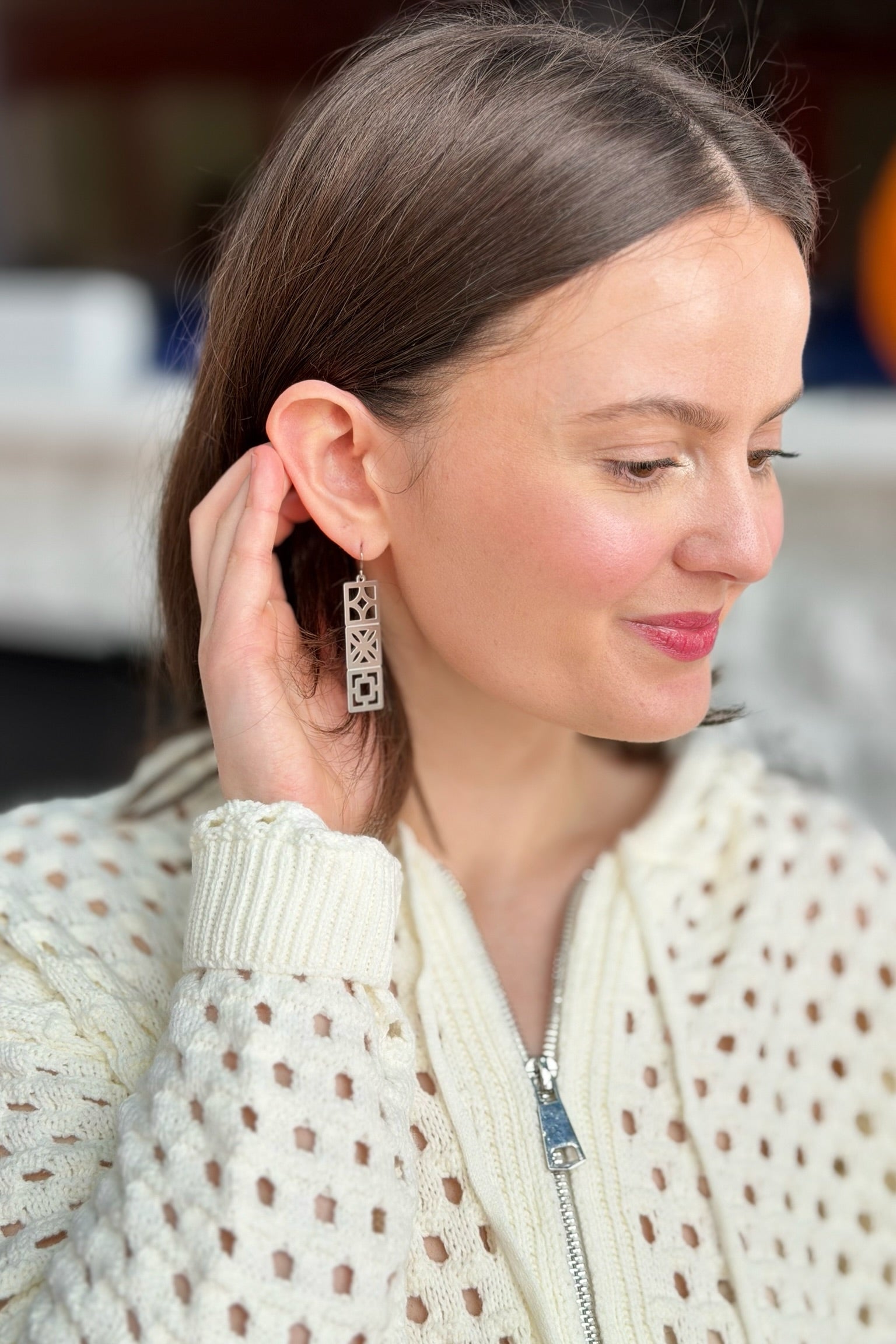 Retro Breeze Blocks Earrings - Silver