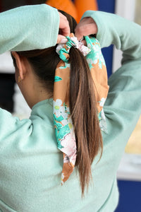 Ponytail Scrunchie With Ribbon - Orange