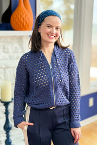 Zip Open Knit Cardigan - Navy