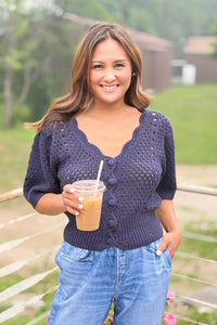 Scallop Sweater Cardigan - Navy