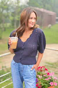 Scallop Sweater Cardigan - Navy