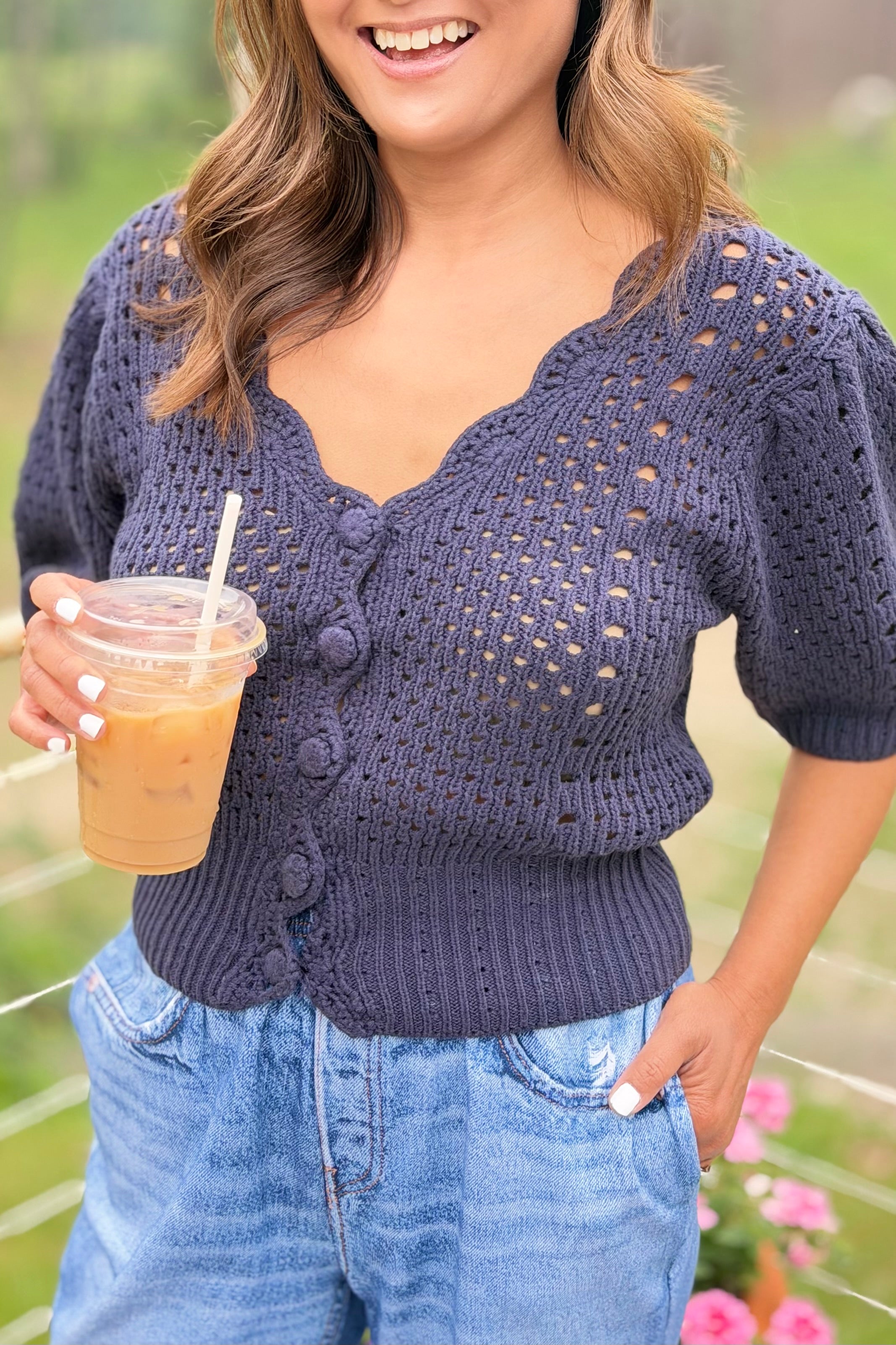 Scallop Sweater Cardigan - Navy