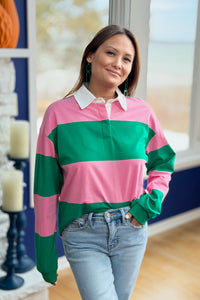 Colorblock Collared Top - Pink