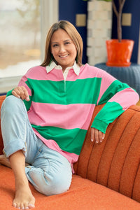 Colorblock Collared Top - Pink