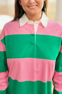 Colorblock Collared Top - Pink