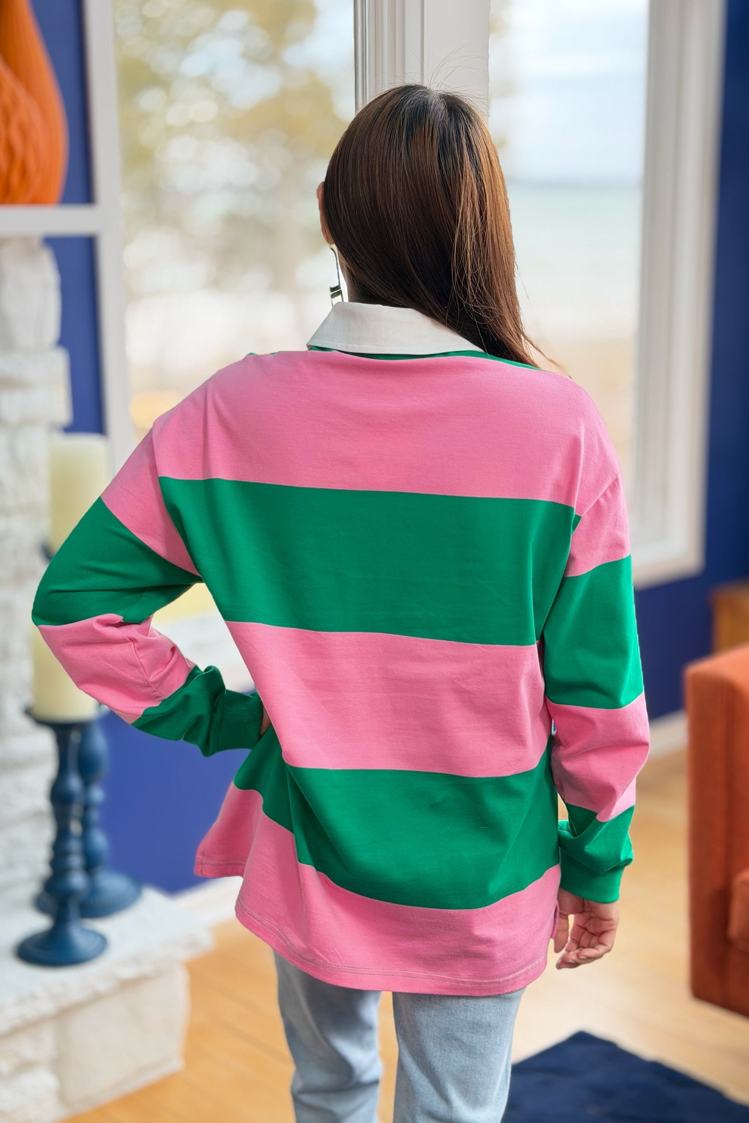 Colorblock Collared Top - Pink