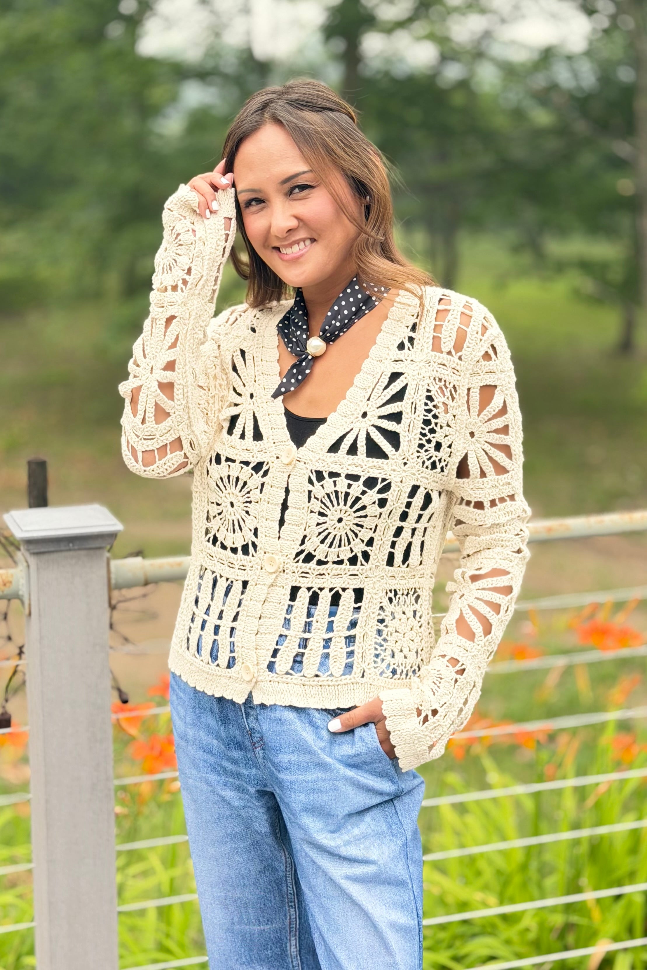 Crochet Open Cardigan - Natural